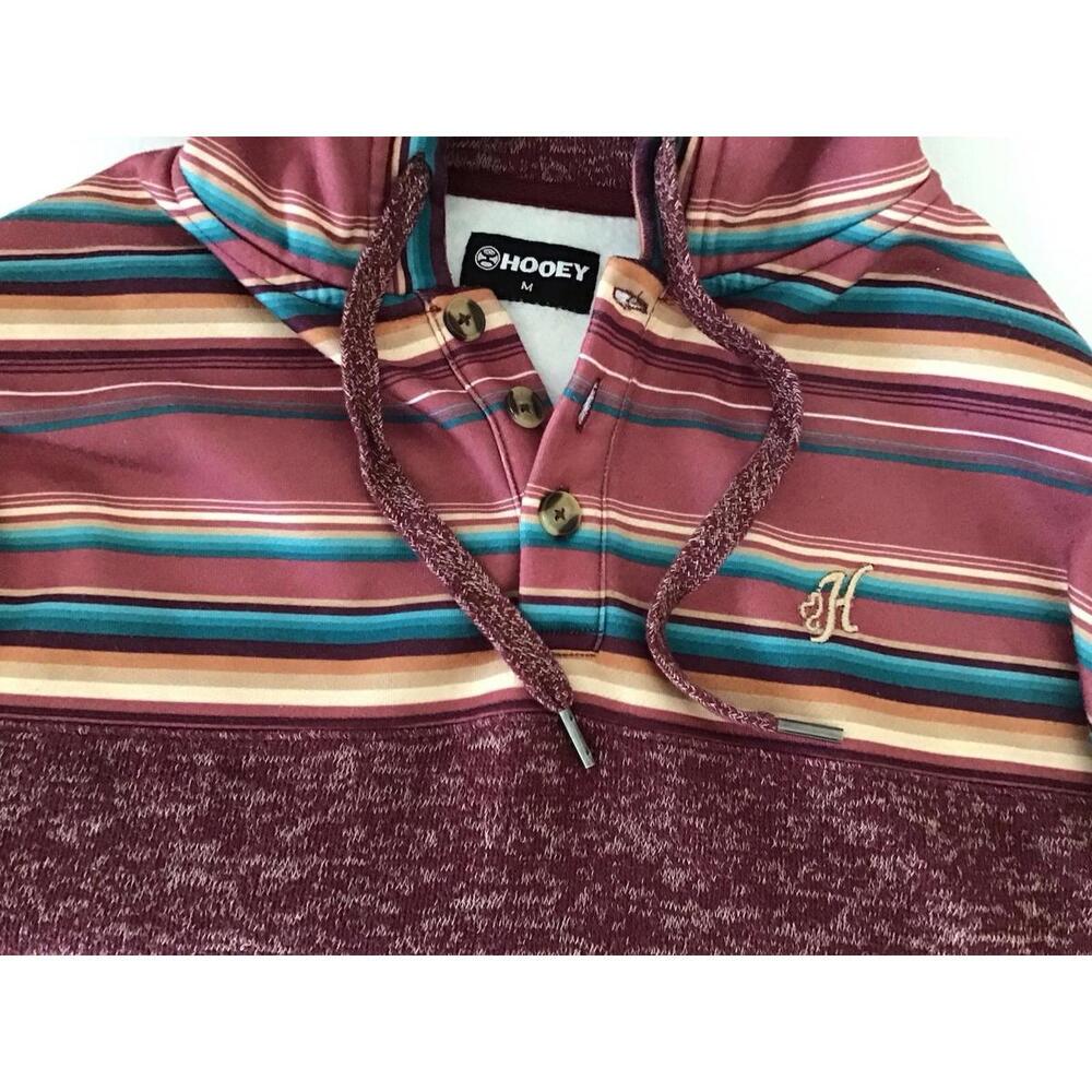 HOOEY Maroon Hoody with Multi Color Serape Pattern Ladies Size M - Picture 4 of 5